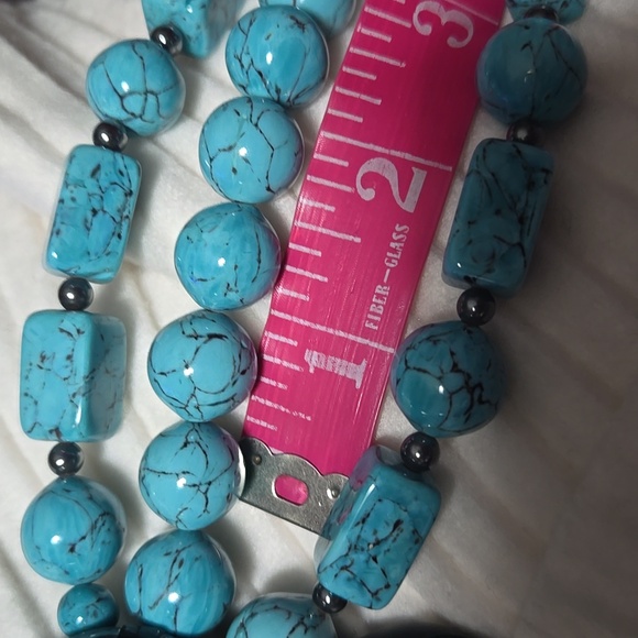 Faux Turquoise 3 Strand Choker Style Necklace - Picture 9 of 13